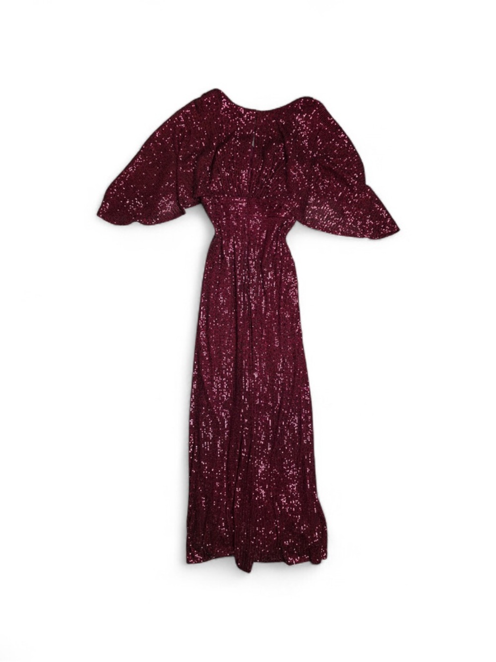 Nightway Burgundy Sequin Maxi Evening Dress 3/4 Flutter Sleeve V-Neck Zip Size 4 - Picture 4 of 4